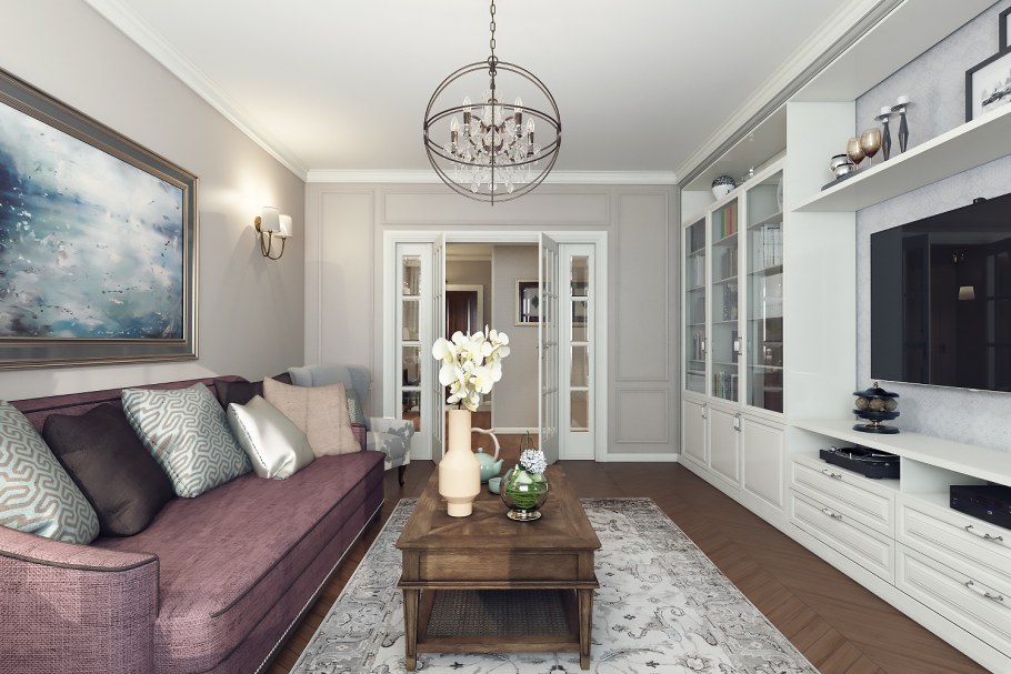 Гостиная 18кв м в стиле классика
