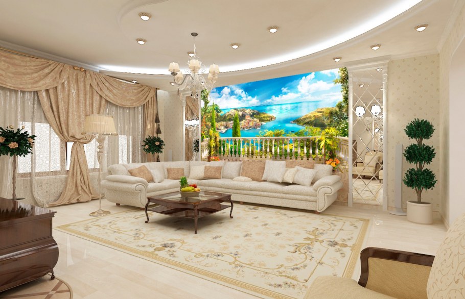 Фрески в интерьере гостиной