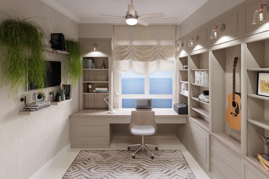 Интерьер рабочей комнаты 9 кв.м с балконом