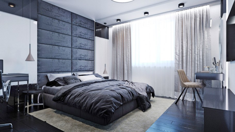 Современная спальня в темных тонах