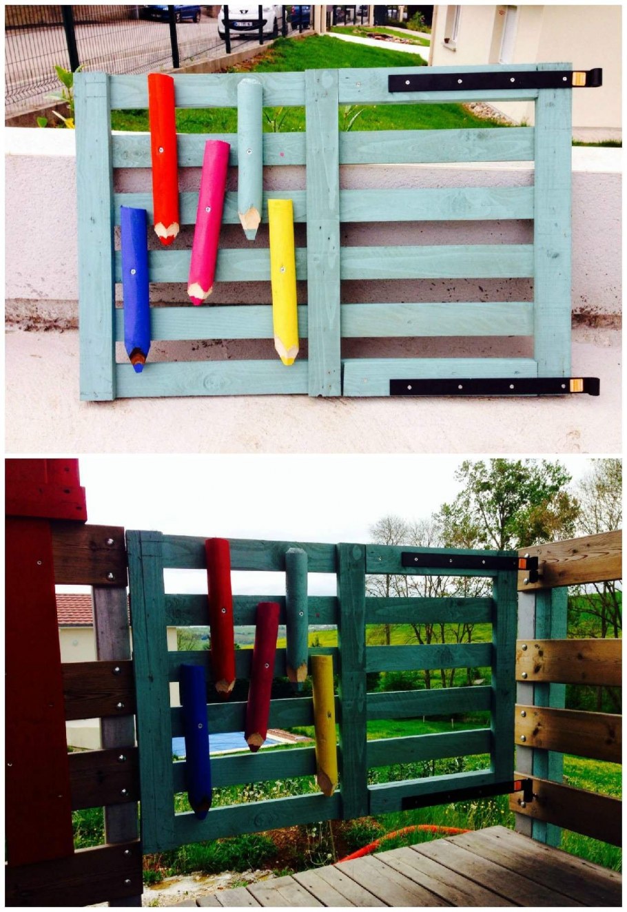 Забор из поддонов в детском саду