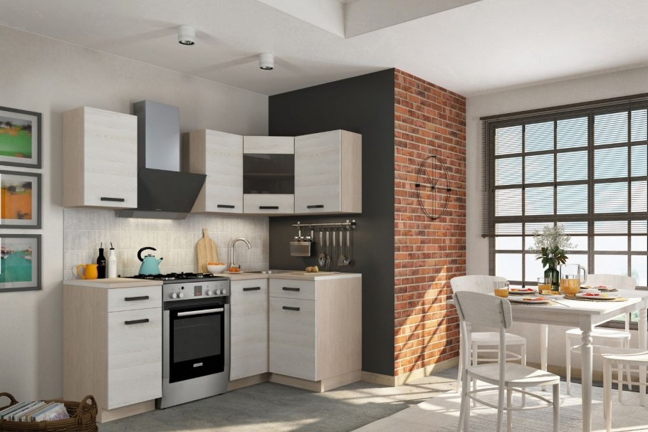 Кухонный гарнитур Алиса Loft 3 угловая (дуб сонома/сосна белая Loft) 1400*1100