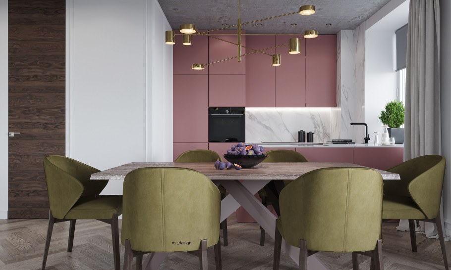 Цвет пыльной розы в интерьере кухни