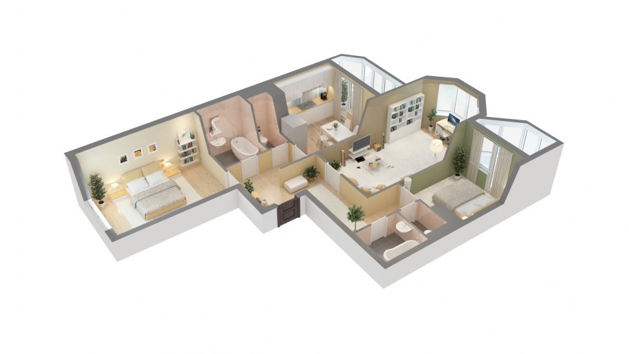 Перепланировка линейной двушки 50кв