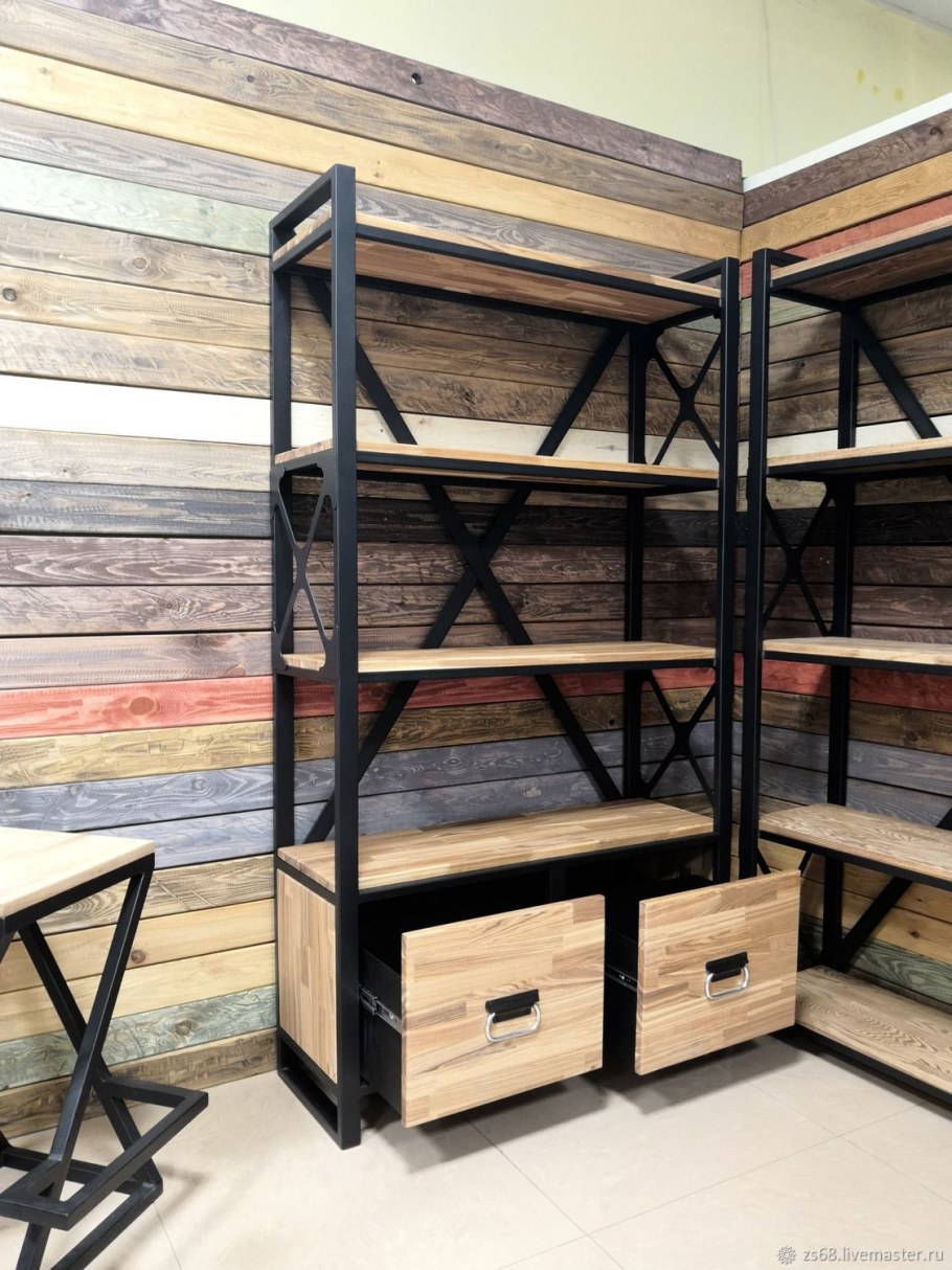 Стеллаж в стиле лофт с ящиками