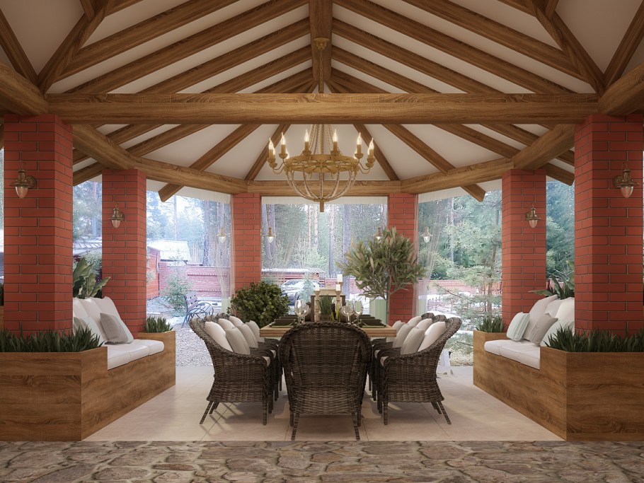 Интерьер деревянной беседки