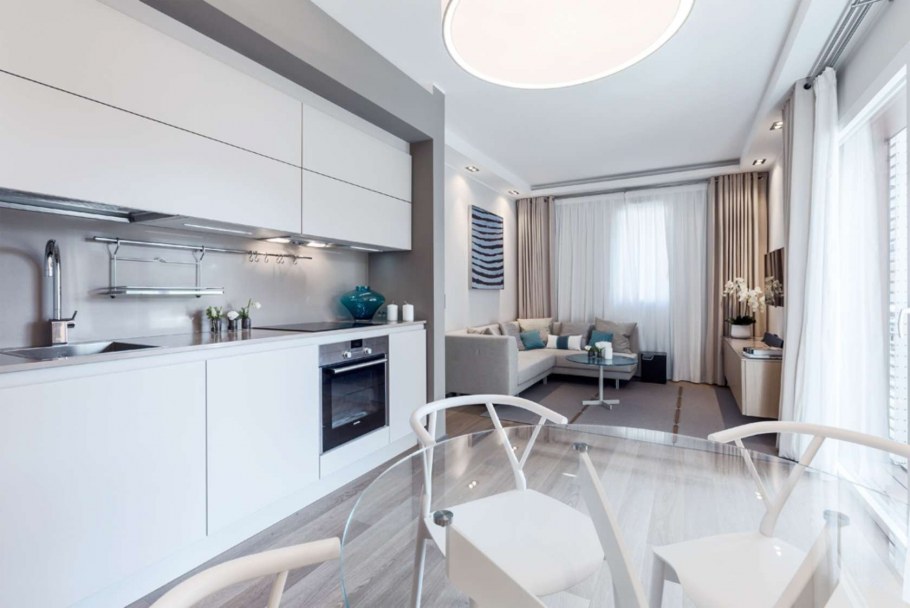 Кухня гостиная в светлых тонах