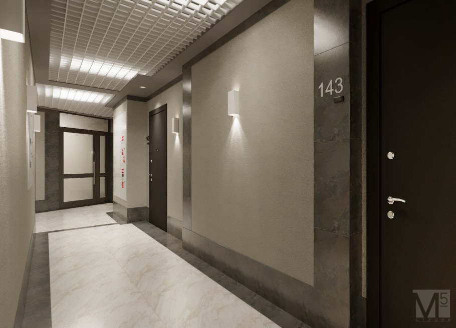 Интерьер подъезда цвет серый