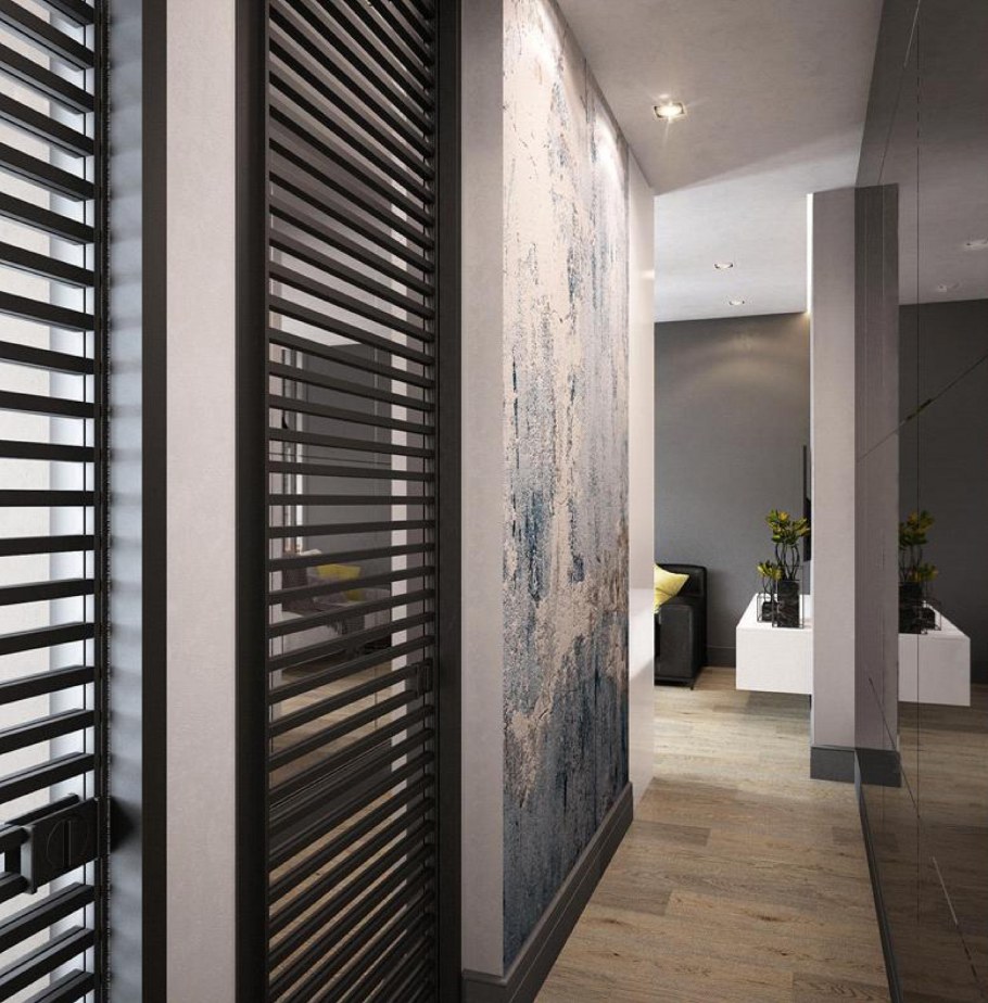 Прихожая серая с желтым