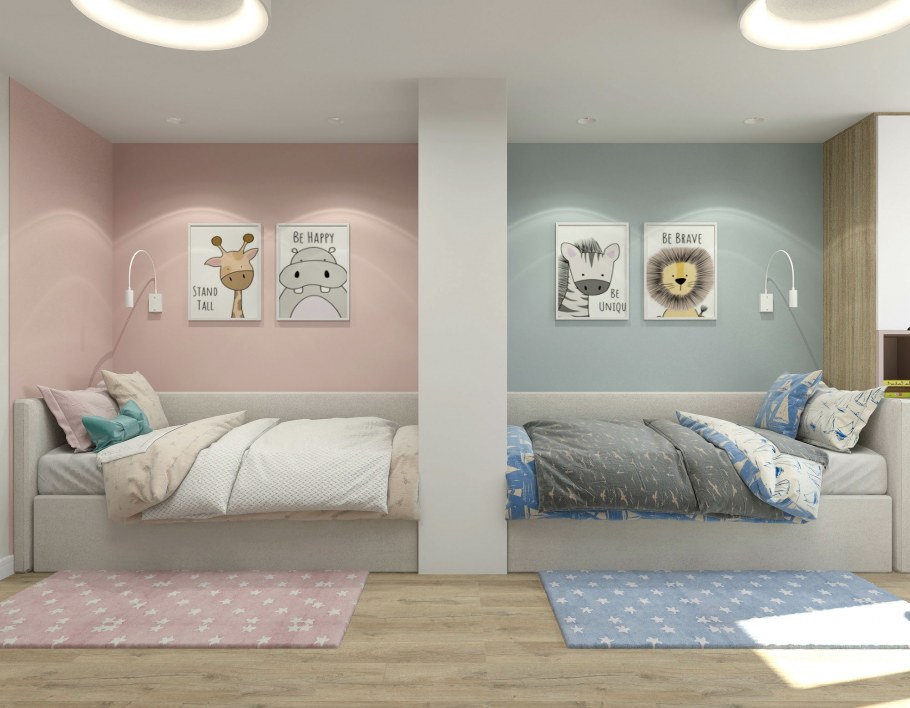 Жидкие обои в комнате для двоих мальчиков