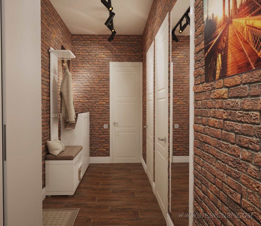 Плитка кирпичиками в маленьком коридоре