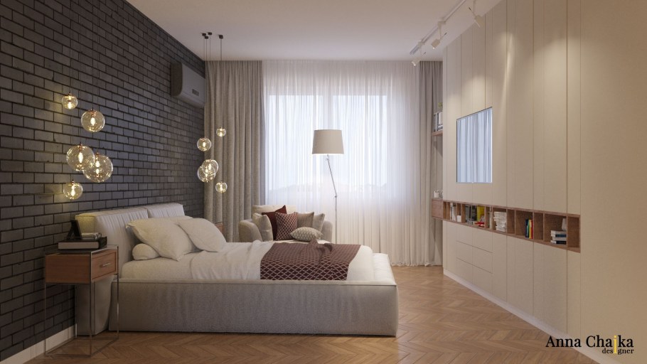 Бежевая комната с белой мебелью