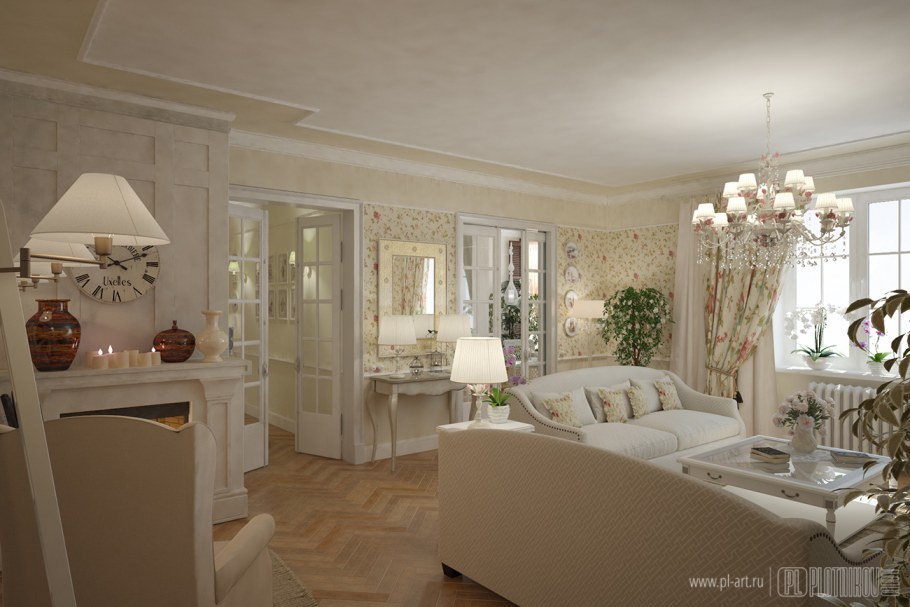 Бело бежевая гостиная Прованс