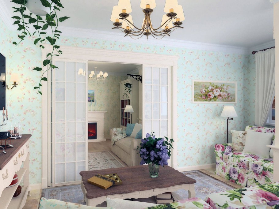 Гостиная в стиле Прованс в квартире 20 кв.м