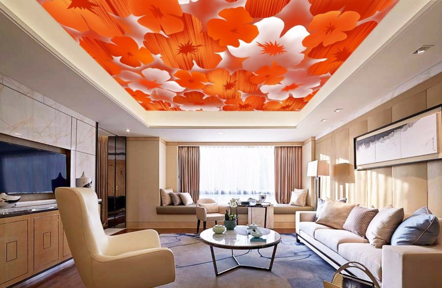 Подвесной потолок оранжевые орхидеи 3д