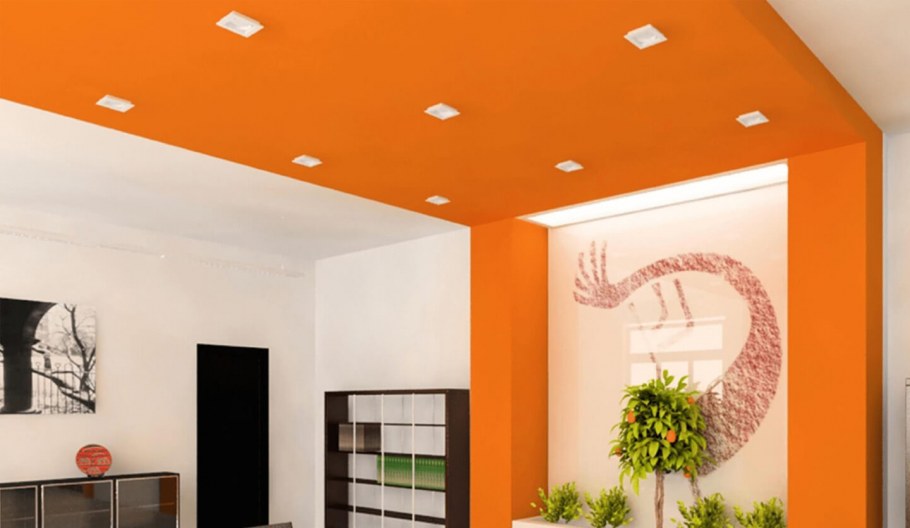 Натяжной потолок оранжевый