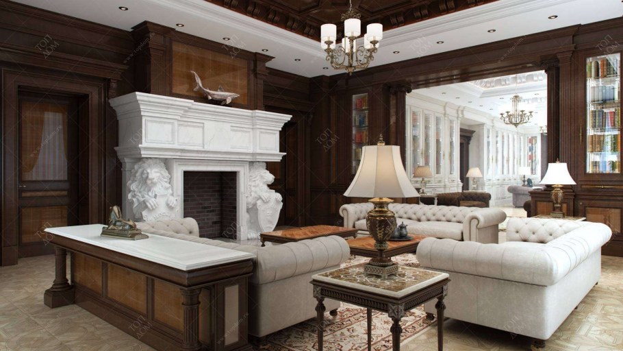 Гостиная в особняке с камином