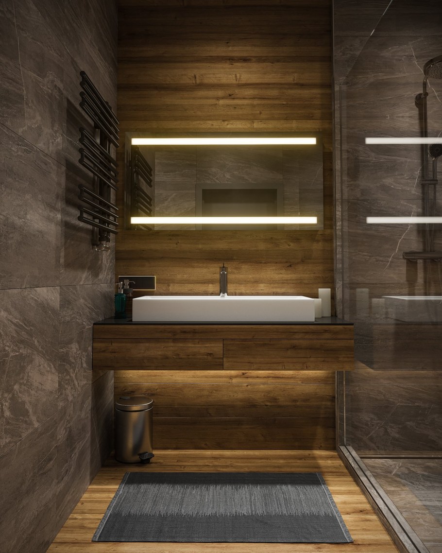 Ванная в стиле бетон и дерево