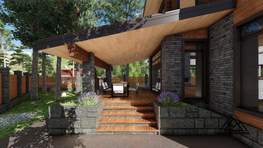 Терраса с крыльцом в стиле Шале