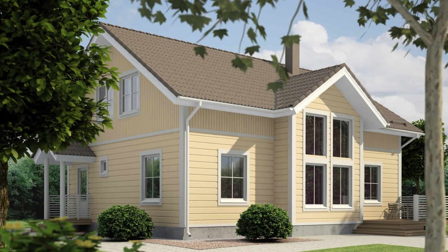 Бежевый каркасный дом