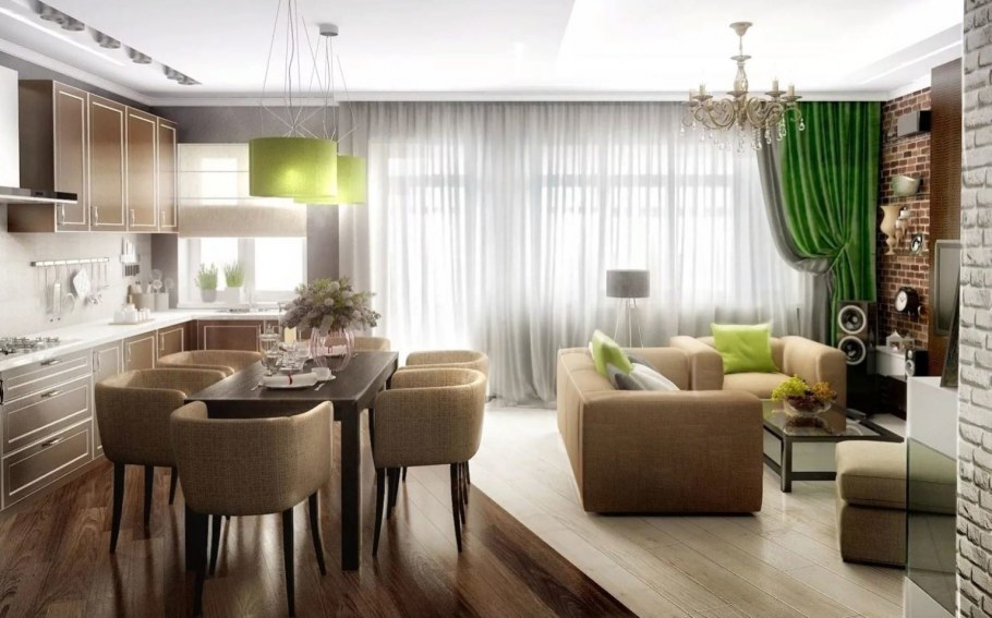 Гостинная совмешена с кухнкй