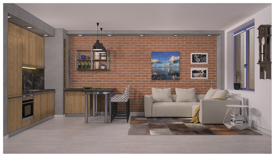 Обои лофт в интерьере гостиной