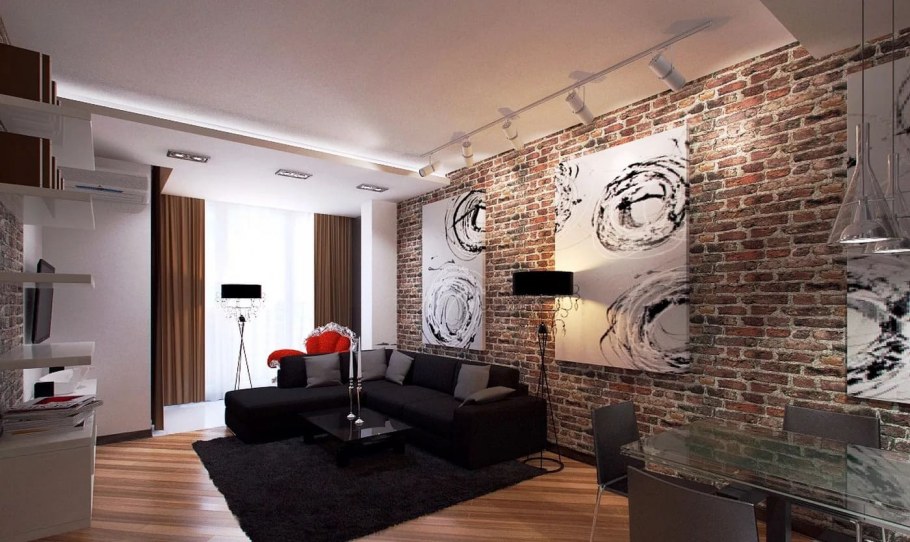 Красный кирпич в интерьере квартиры