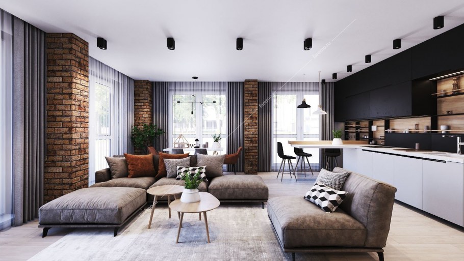 Лофт стена в гостиной