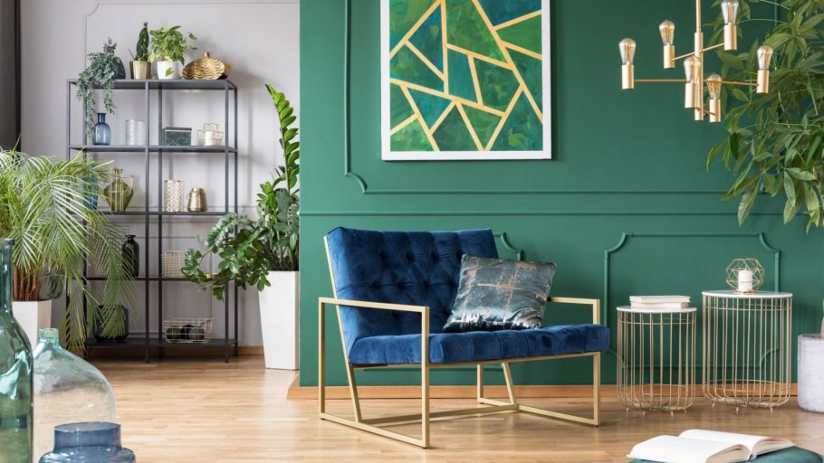 Эко стиль цвета в интерьере с синим