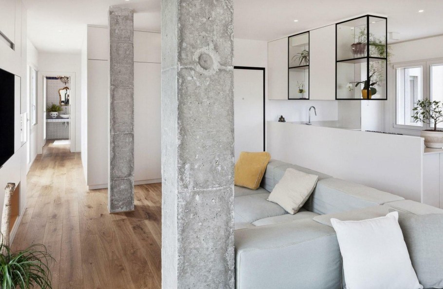 Сочетание бетона и дерева в интерьере