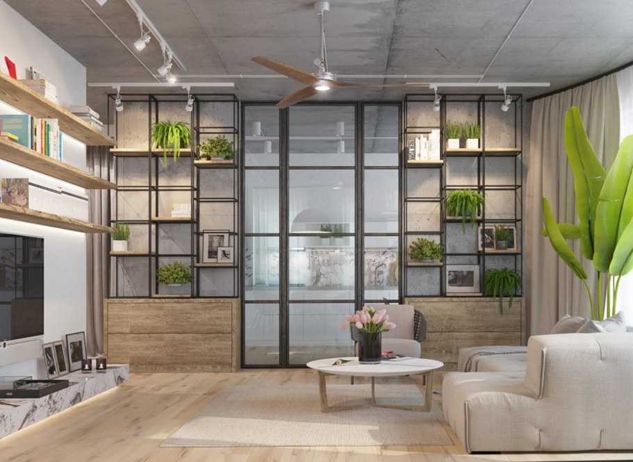 Интерьер лофт дерево и металл