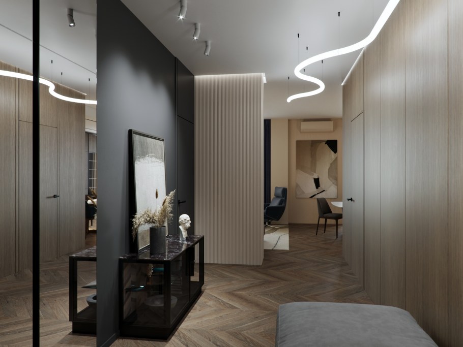 Прихожая в длинный коридор с диванчиком