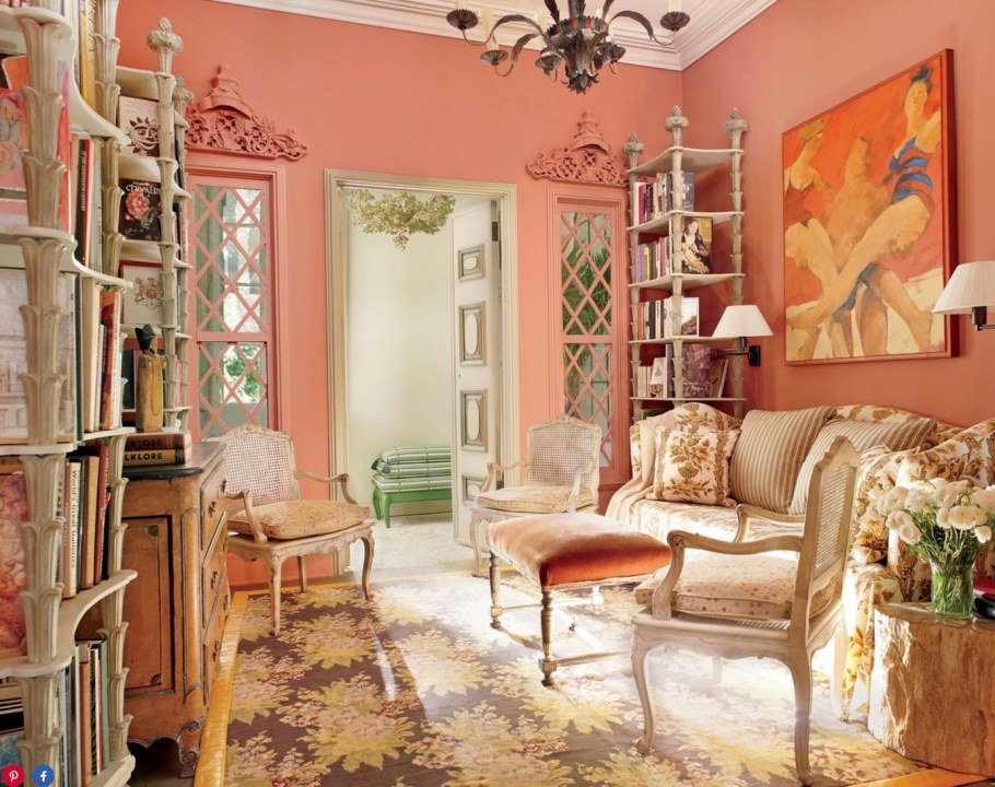 Персиковые стены в интерьере