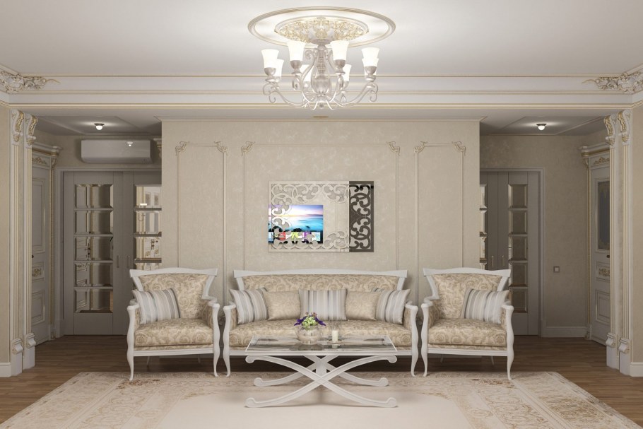 Светлая мебель в интерьере гостиной