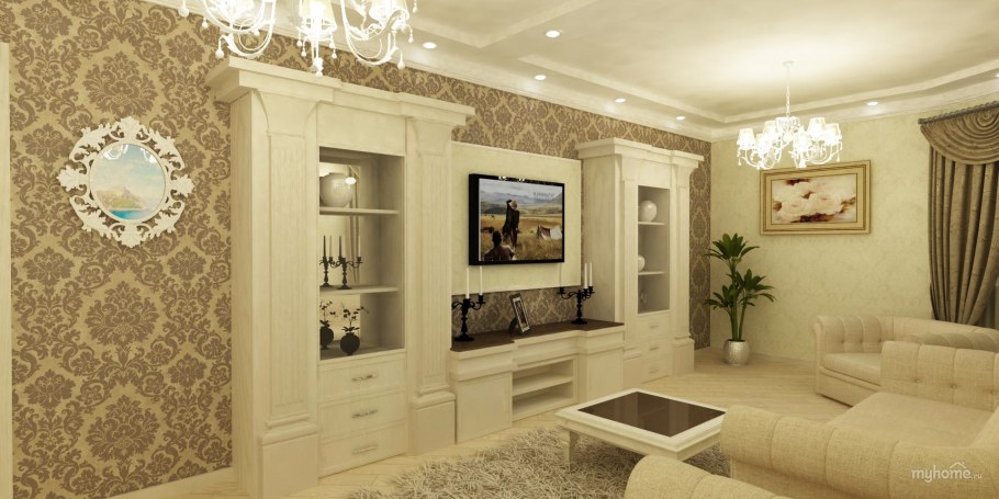 Светлая мебель в интерьере гостиной