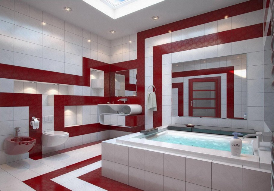 Красно белая ванная комната