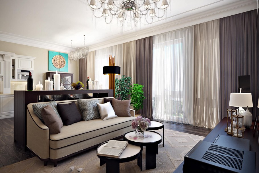 Интерьер кухни гостиной в американском стиле