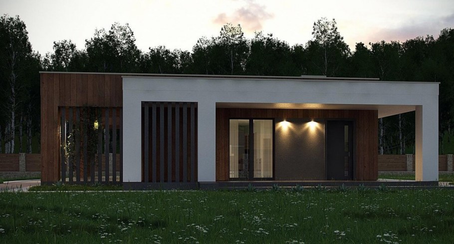 Прямоугольный дом с плоской крышей