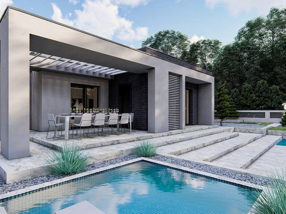 Zx84 - одноэтажный современный дом с плоской крышей