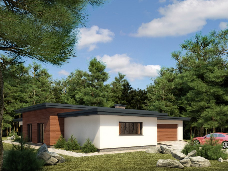 Одноэтажный дом с горизонтальной крышей