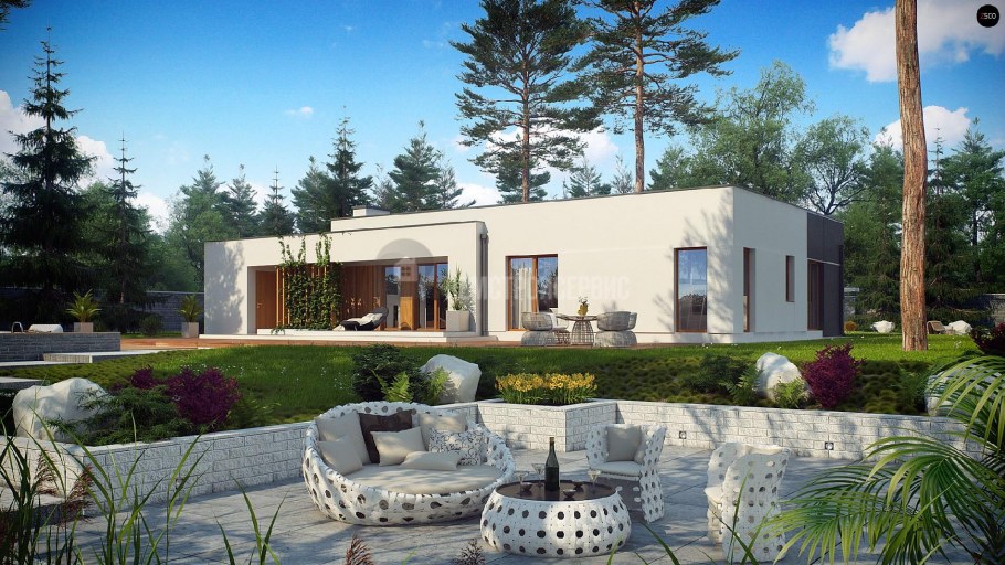 Одноэтажный дом в стиле Хай тек