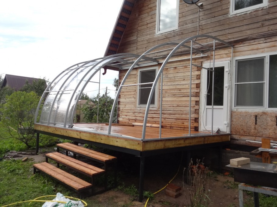 Веранда из поликарбоната пристроенная к дому