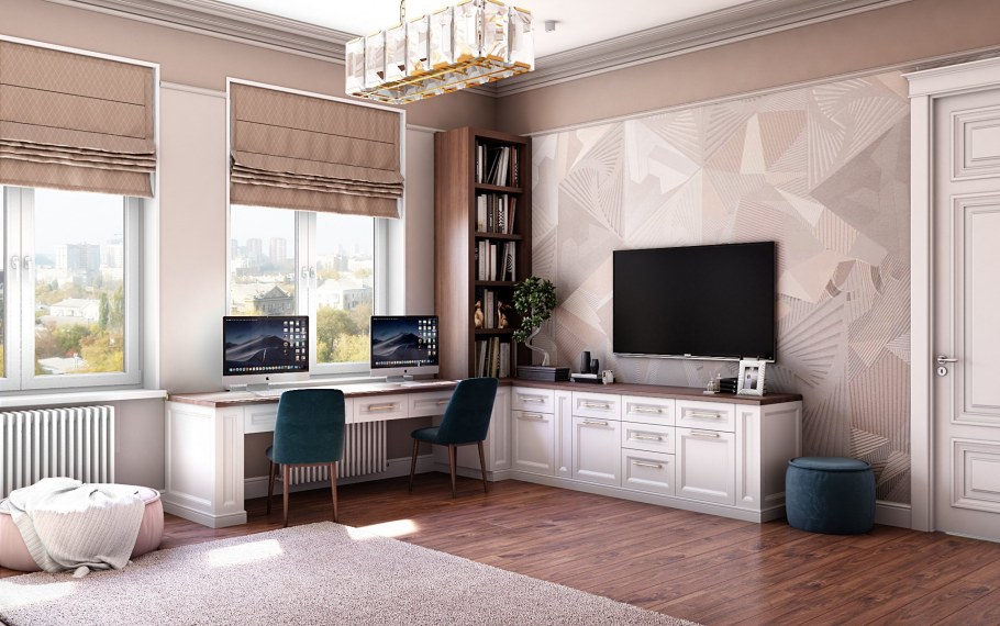 Комната подростка с двумя окнами