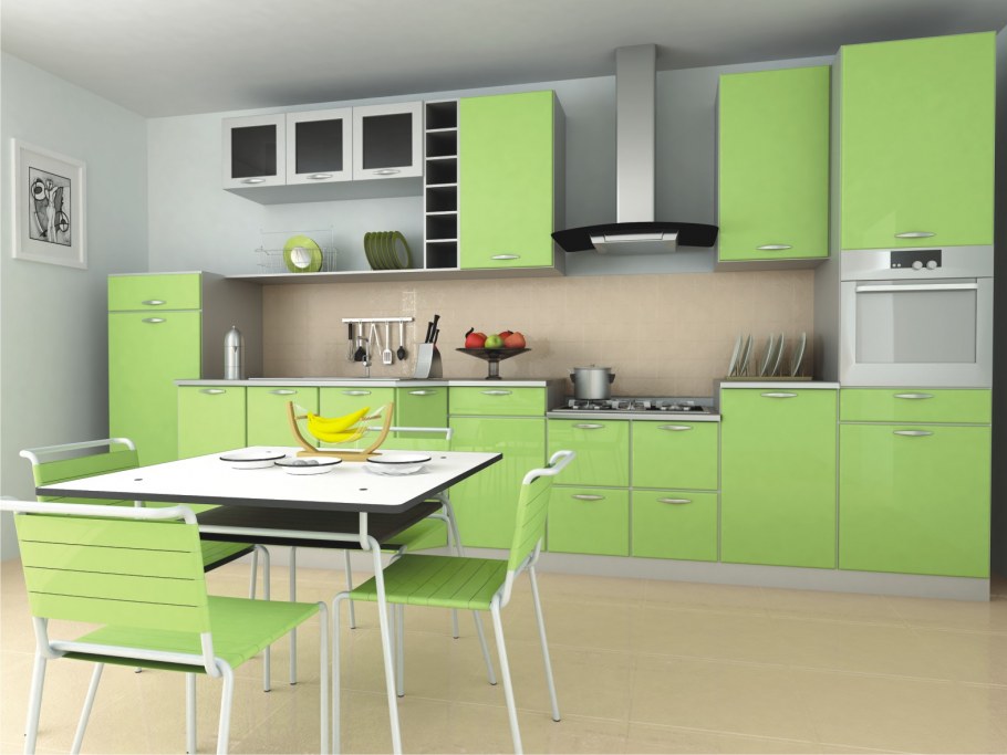 Зеленые стены на кухне