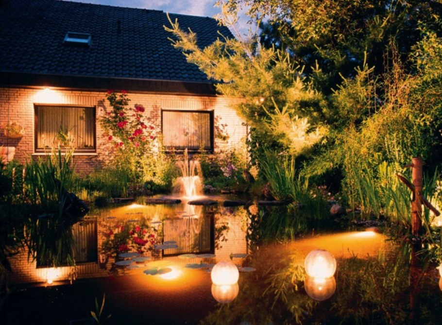 Освещение пруда на участке