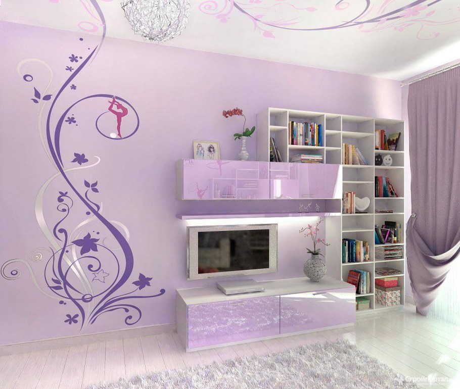Детская с сиреневыми обоями
