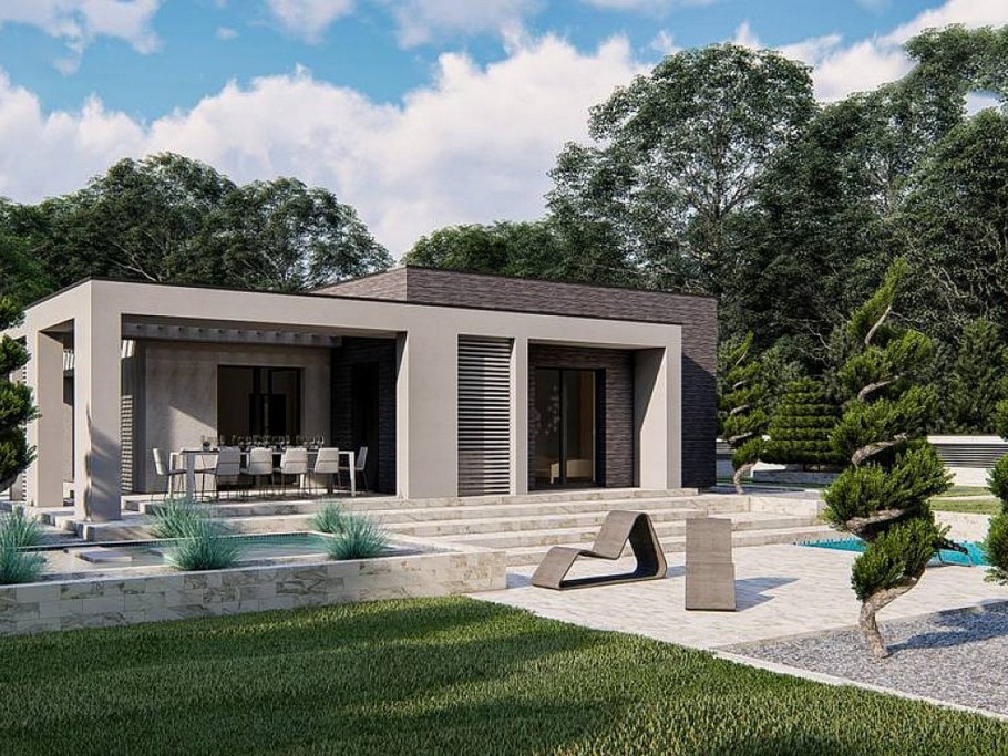 Одноэтажный дом z500 с плоской крышей