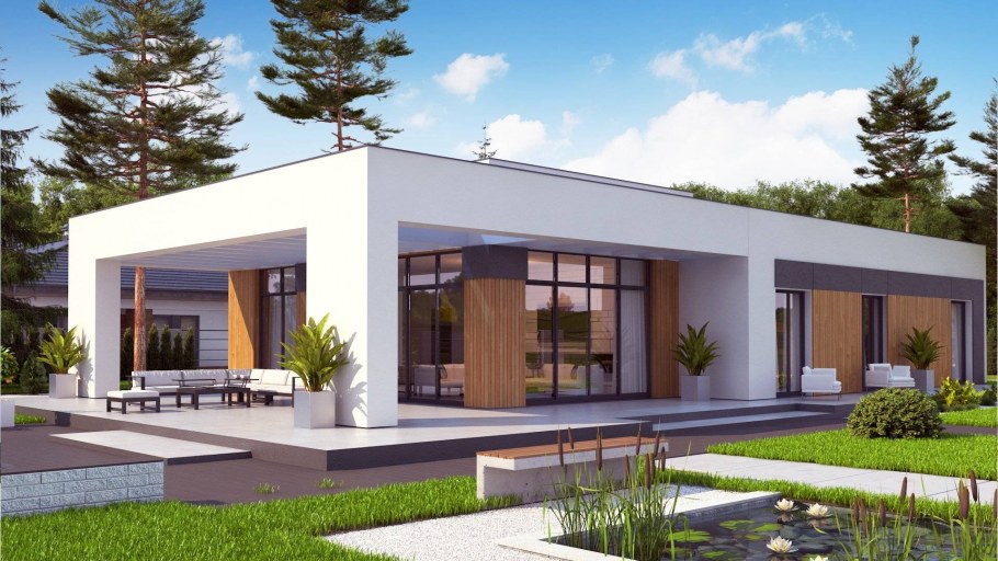 Одноэтажный дом z500 с плоской крышей