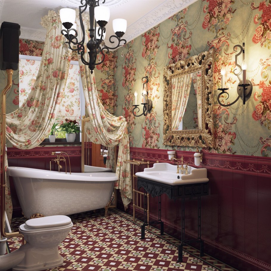 Ванная комната в английском стиле с панелями