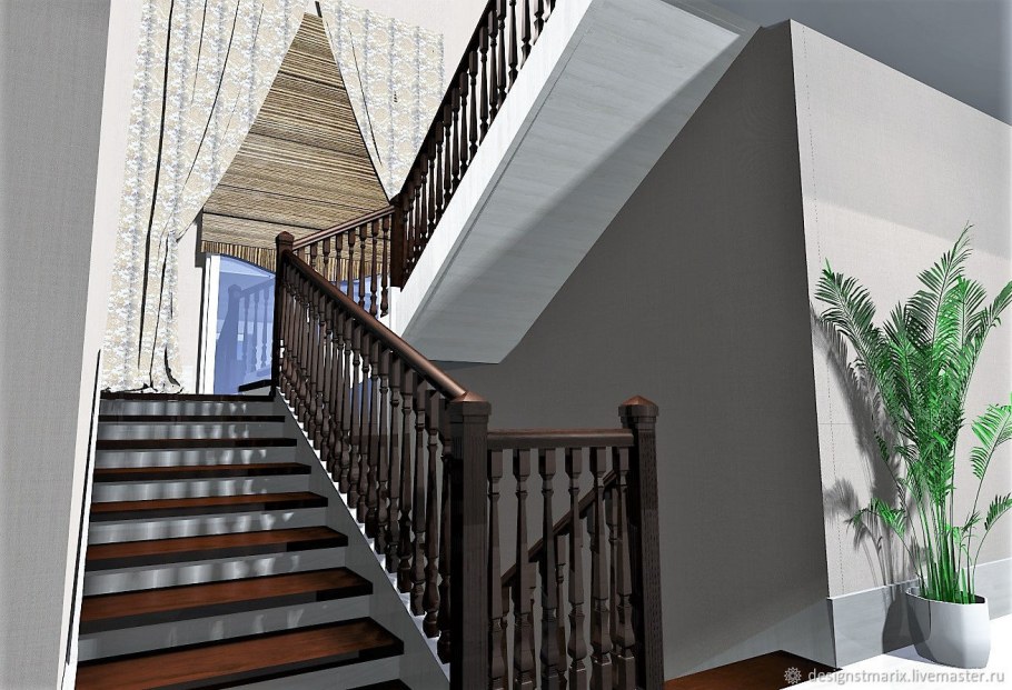 Лестница серо белая деревянная